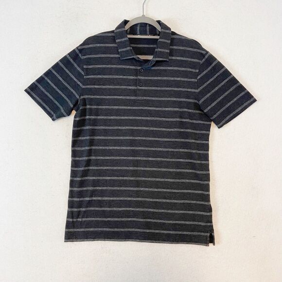 Travis Mathew Polo Shirt Men M Gray Striped Short Sleeve Golf Casual Logo - Picture 1 of 5